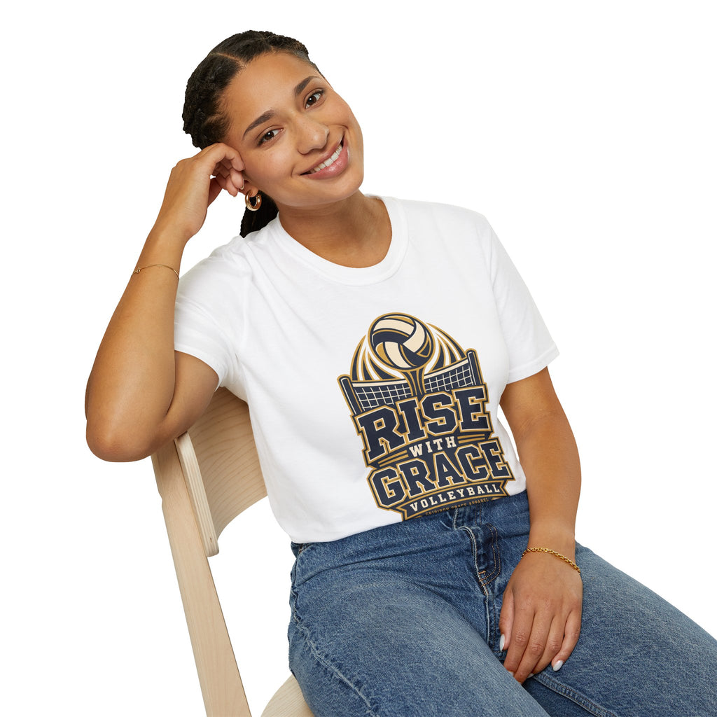 Volleyball "Rise With Grace" T-Shirt — Athletic Team Tee for Players & Fans