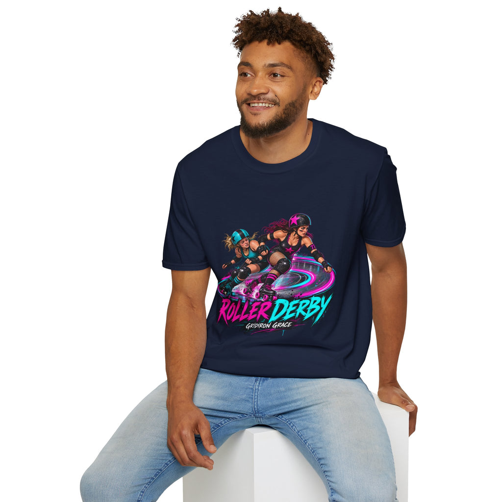 Roller Derby Graphic T-Shirt — Neon Skate Team “Roller Derby” Design