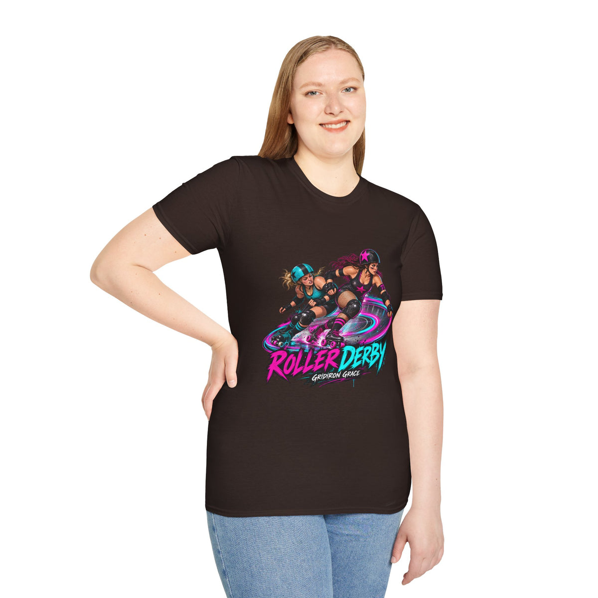 Roller Derby Graphic T-Shirt — Neon Skate Team “Roller Derby” Design