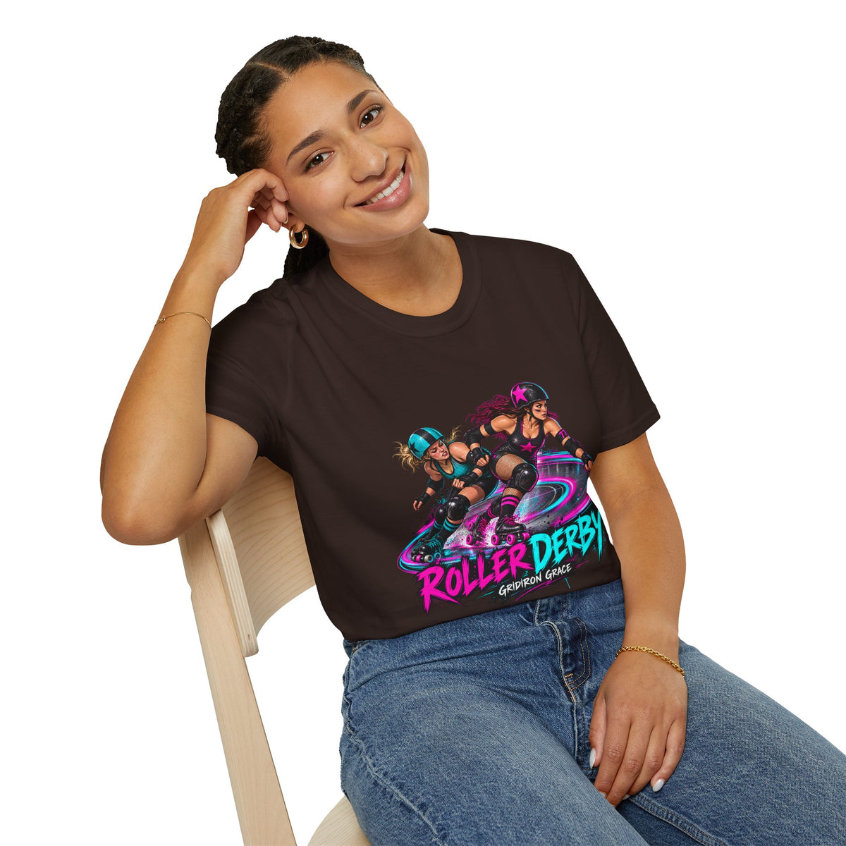 Roller Derby Graphic T-Shirt — Neon Skate Team “Roller Derby” Design