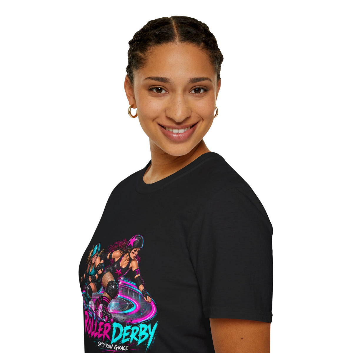 Roller Derby Graphic T-Shirt — Neon Skate Team “Roller Derby” Design