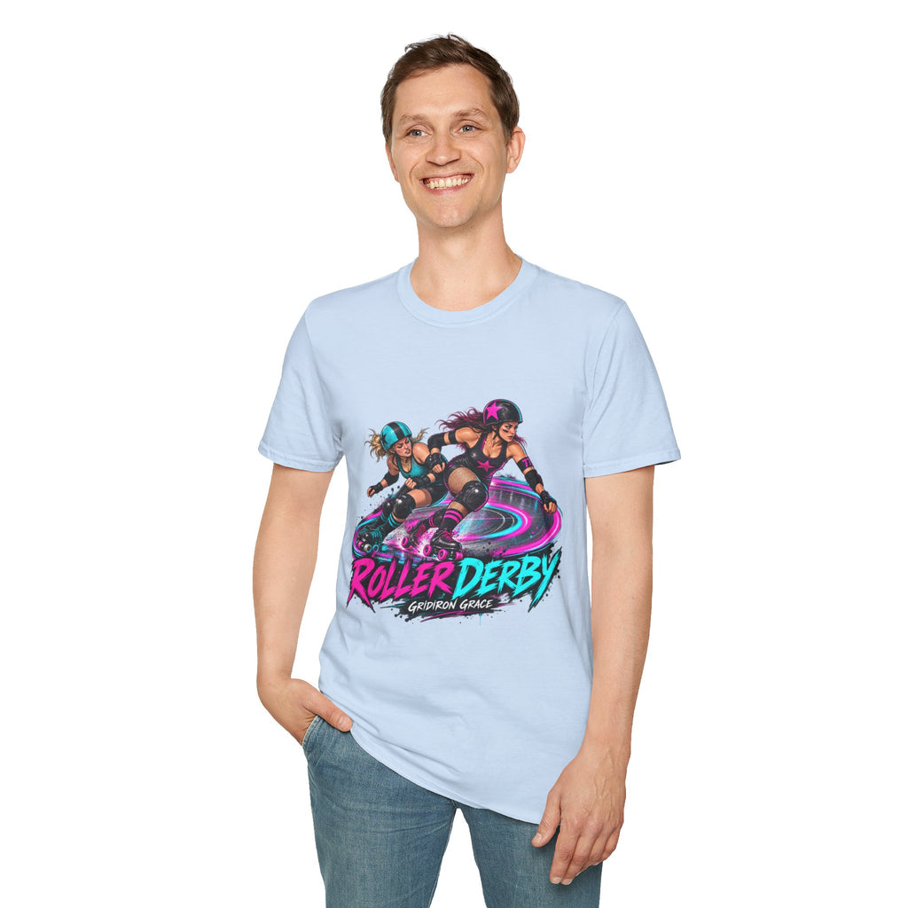 Roller Derby Graphic T-Shirt — Neon Skate Team “Roller Derby” Design