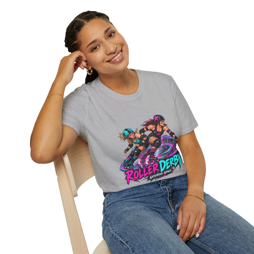 Roller Derby Graphic T-Shirt — Neon Skate Team “Roller Derby” Design