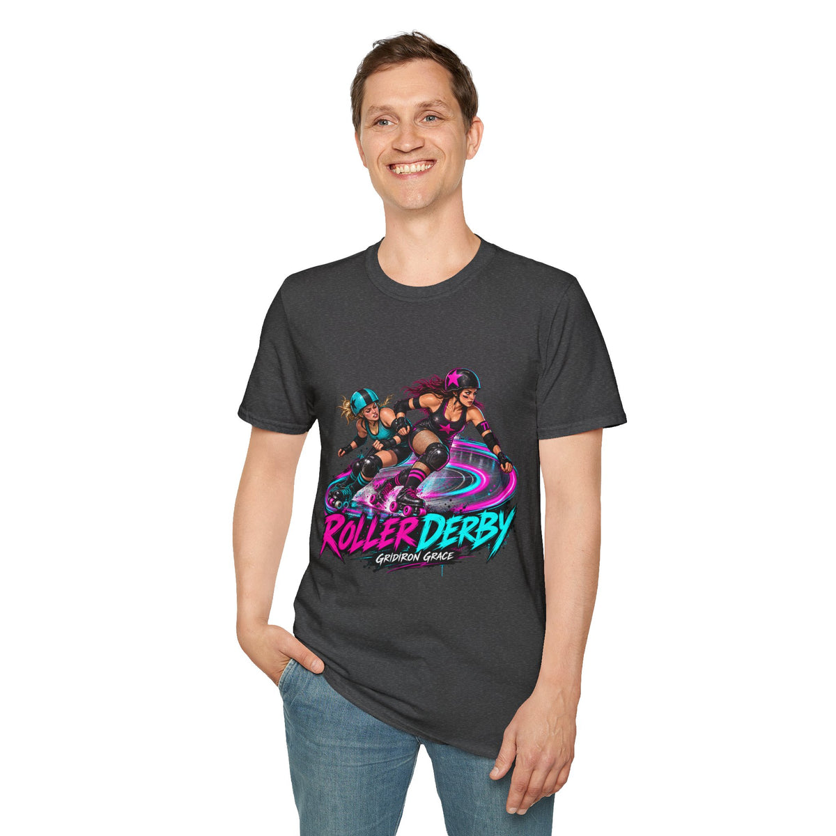 Roller Derby Graphic T-Shirt — Neon Skate Team “Roller Derby” Design