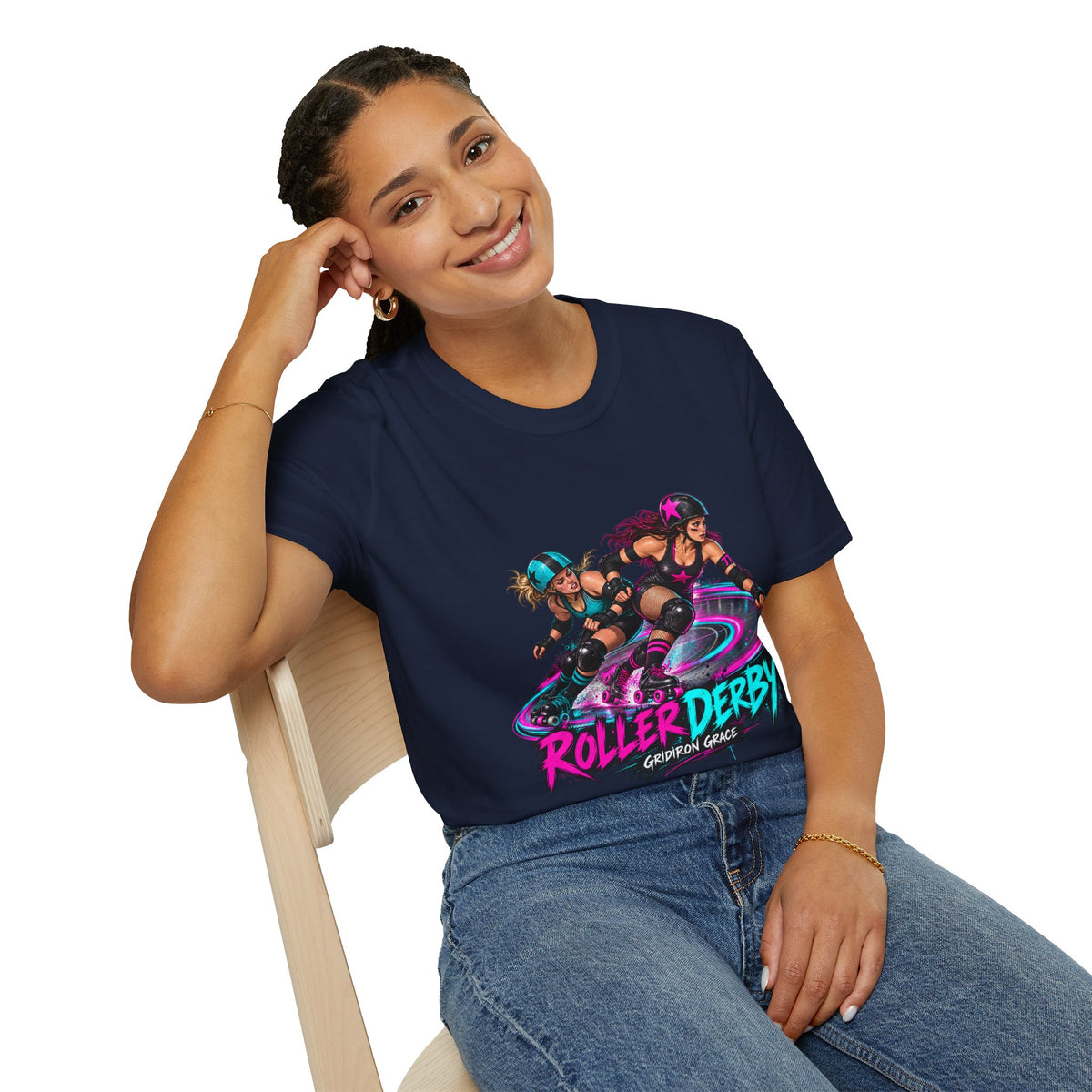 Roller Derby Graphic T-Shirt — Neon Skate Team “Roller Derby” Design