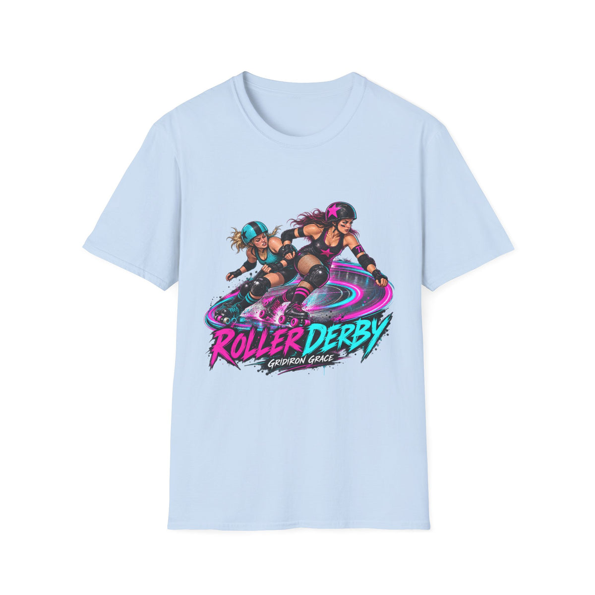 Roller Derby Graphic T-Shirt — Neon Skate Team “Roller Derby” Design