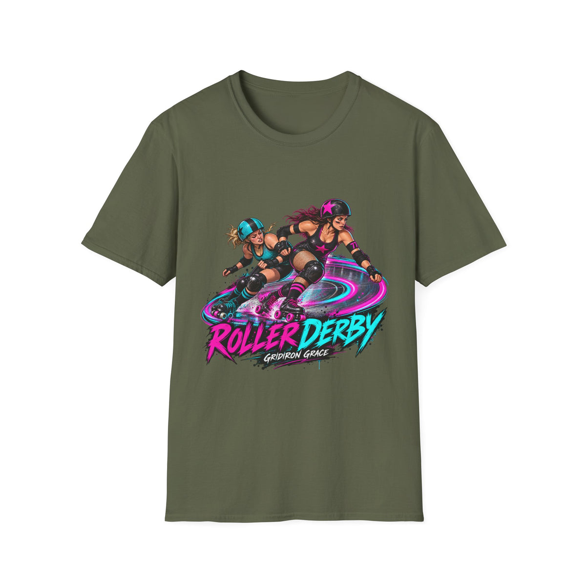 Roller Derby Graphic T-Shirt — Neon Skate Team “Roller Derby” Design