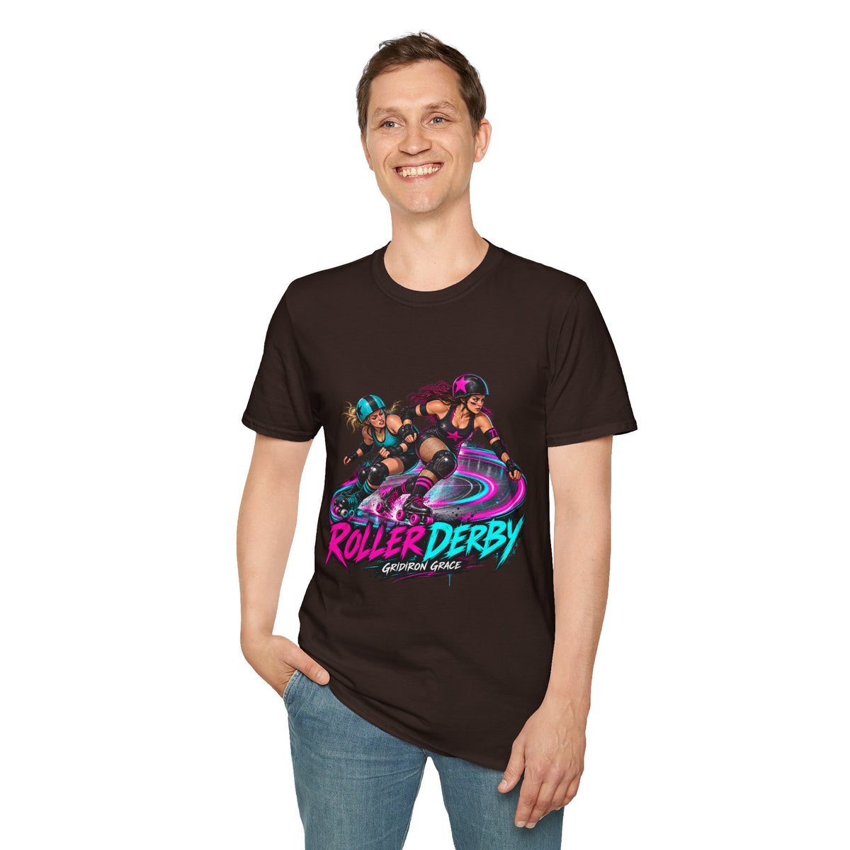 Roller Derby Graphic T-Shirt — Neon Skate Team “Roller Derby” Design