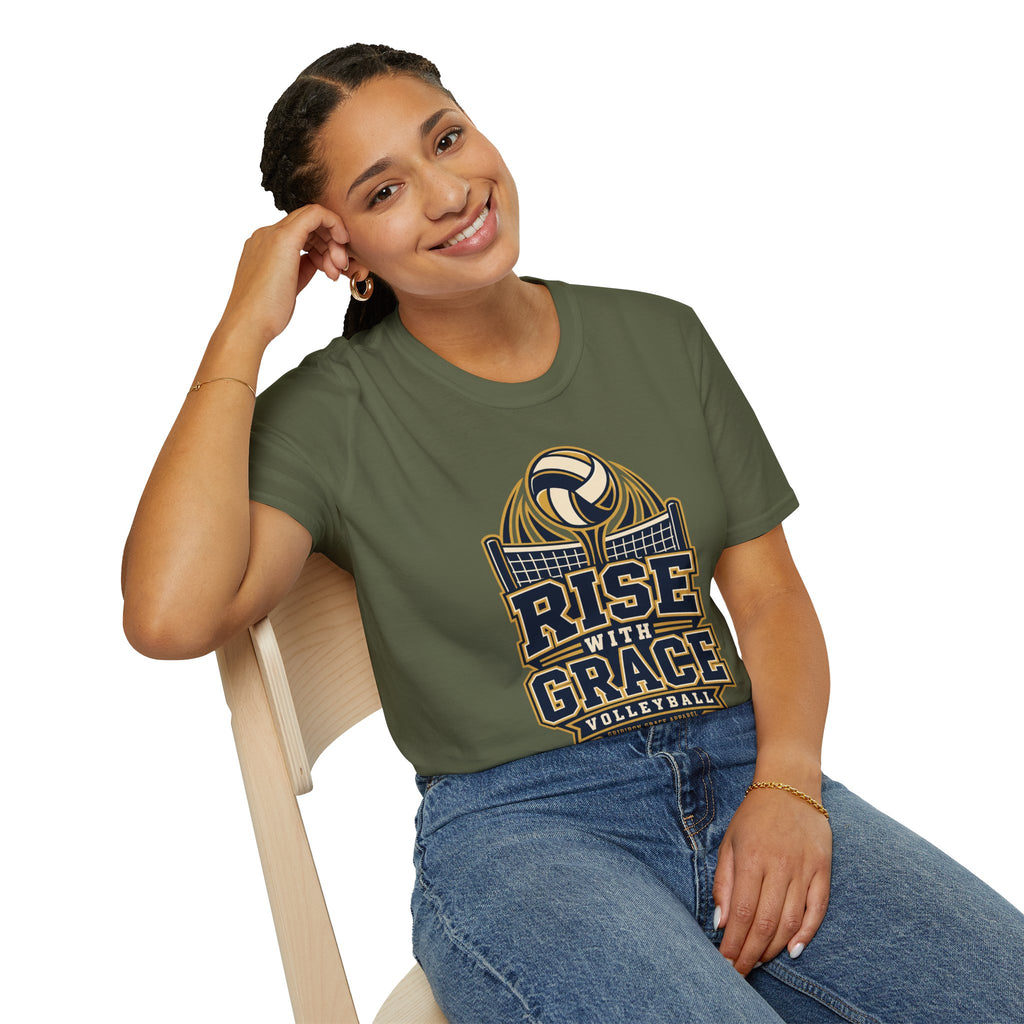 Volleyball "Rise With Grace" T-Shirt — Athletic Team Tee for Players & Fans