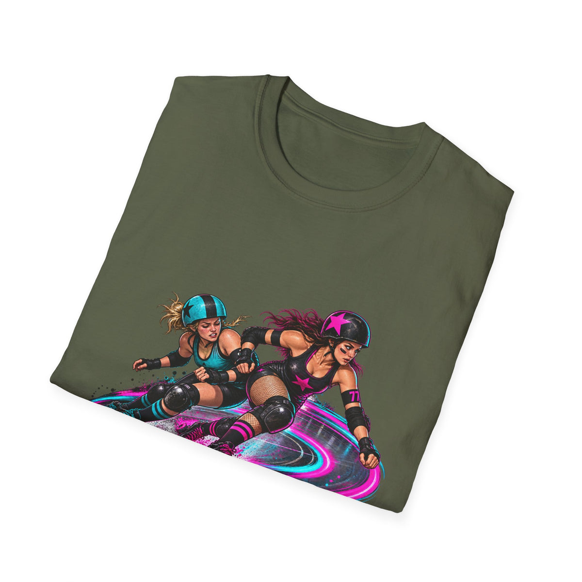 Roller Derby Graphic T-Shirt — Neon Skate Team “Roller Derby” Design