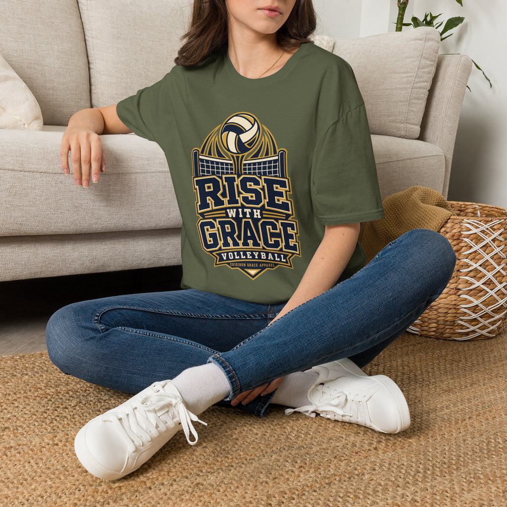 Volleyball "Rise With Grace" T-Shirt — Athletic Team Tee for Players & Fans