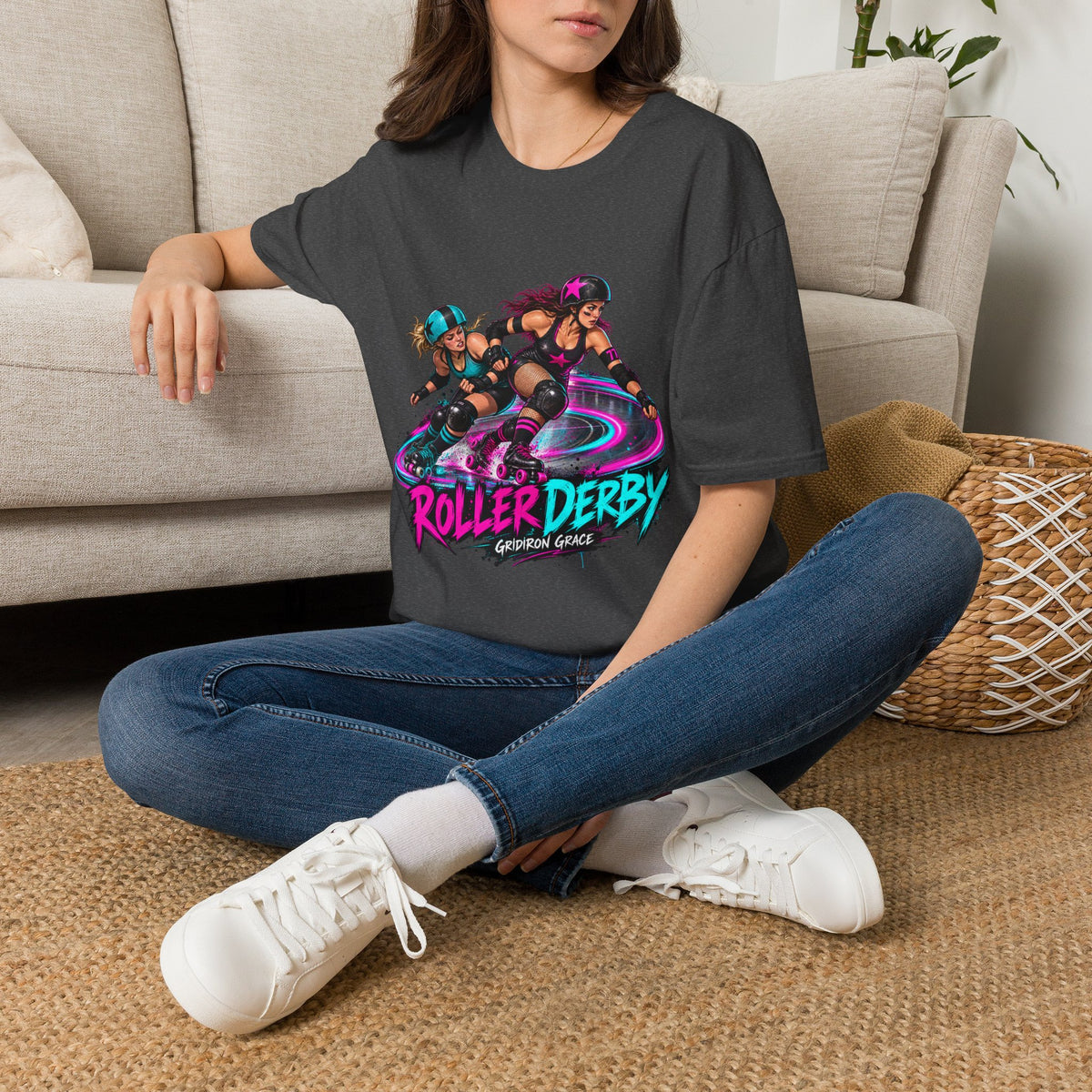 Roller Derby Graphic T-Shirt — Neon Skate Team “Roller Derby” Design