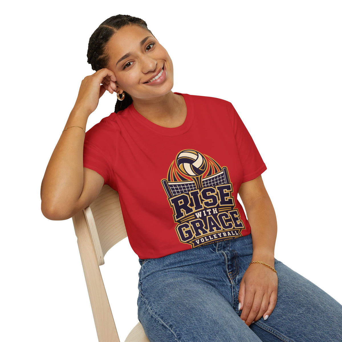 Volleyball "Rise With Grace" T-Shirt — Athletic Team Tee for Players & Fans