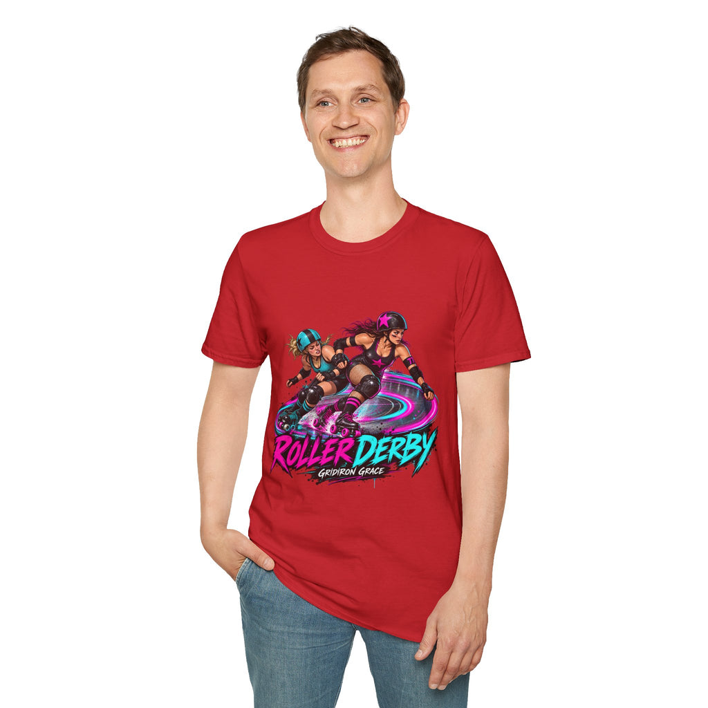 Roller Derby Graphic T-Shirt — Neon Skate Team “Roller Derby” Design