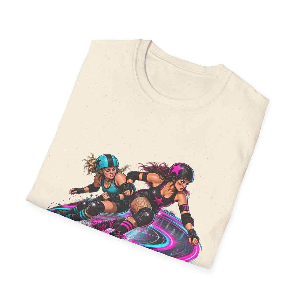Roller Derby Graphic T-Shirt — Neon Skate Team “Roller Derby” Design