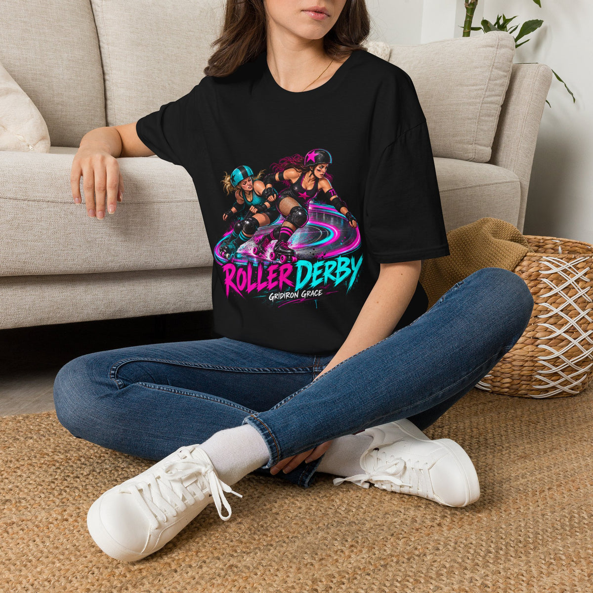 Roller Derby Graphic T-Shirt — Neon Skate Team “Roller Derby” Design