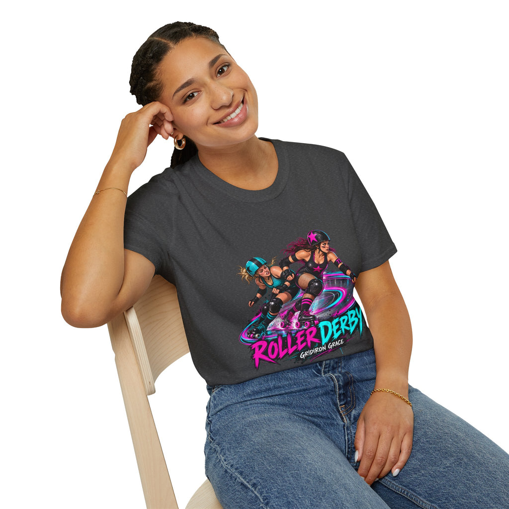 Roller Derby Graphic T-Shirt — Neon Skate Team “Roller Derby” Design