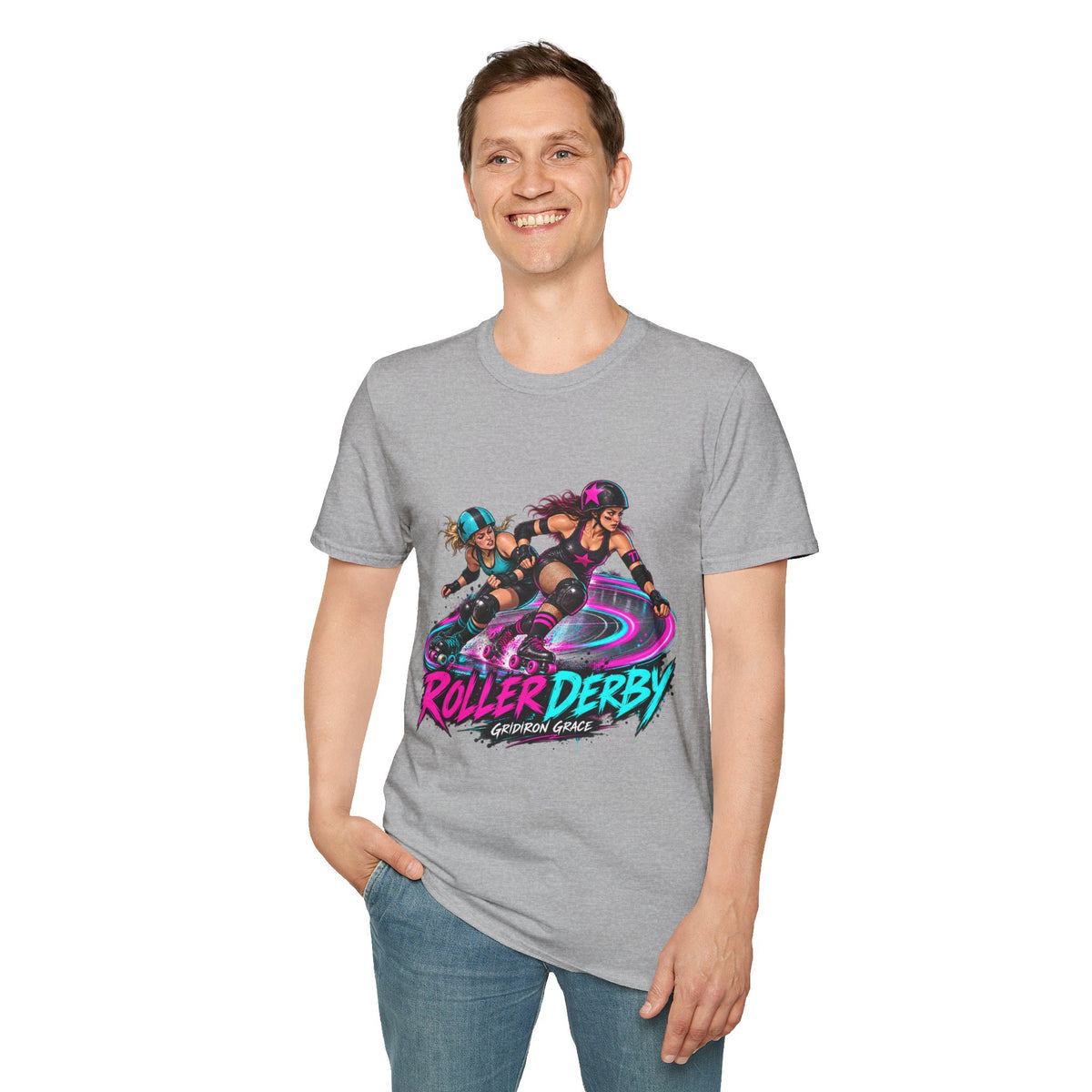 Roller Derby Graphic T-Shirt — Neon Skate Team “Roller Derby” Design