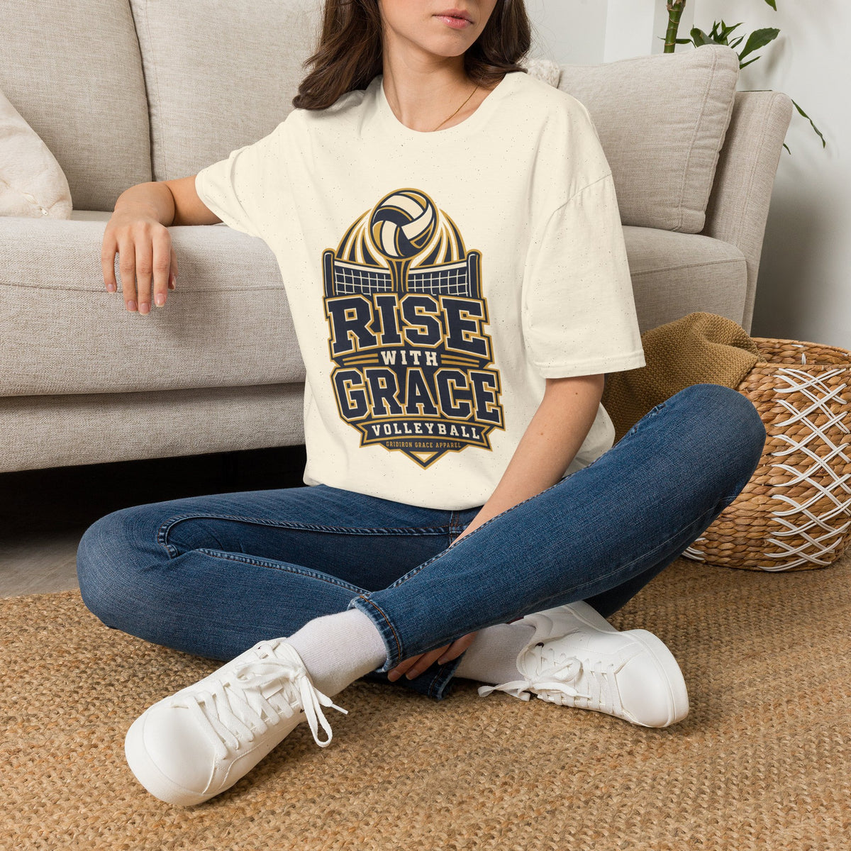 Volleyball "Rise With Grace" T-Shirt — Athletic Team Tee for Players & Fans