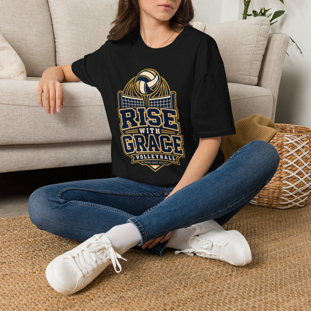 Volleyball "Rise With Grace" T-Shirt — Athletic Team Tee for Players & Fans