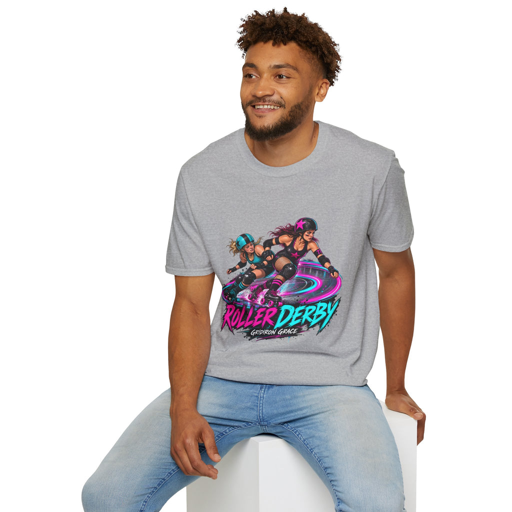 Roller Derby Graphic T-Shirt — Neon Skate Team “Roller Derby” Design