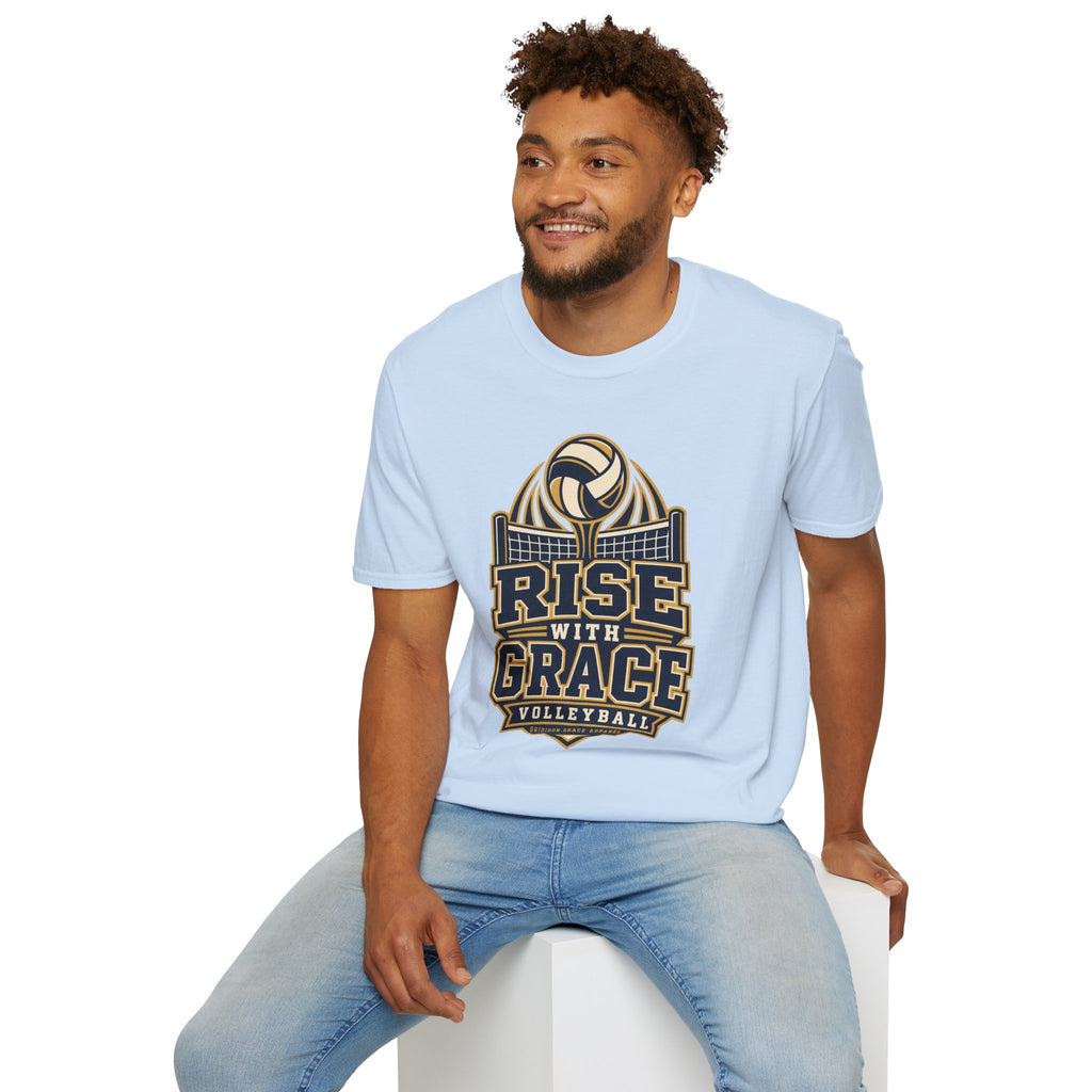 Volleyball "Rise With Grace" T-Shirt — Athletic Team Tee for Players & Fans