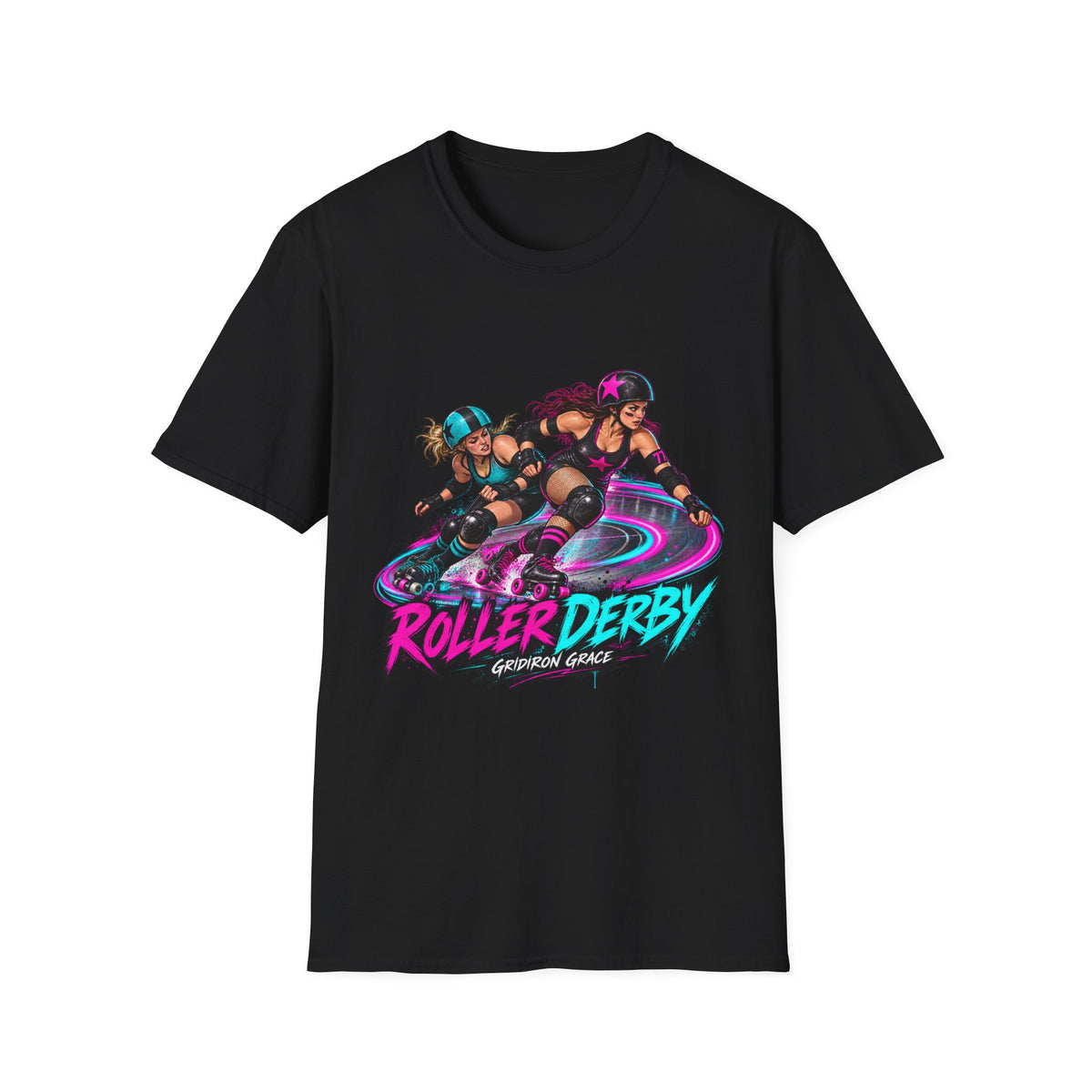 Roller Derby Graphic T-Shirt — Neon Skate Team “Roller Derby” Design