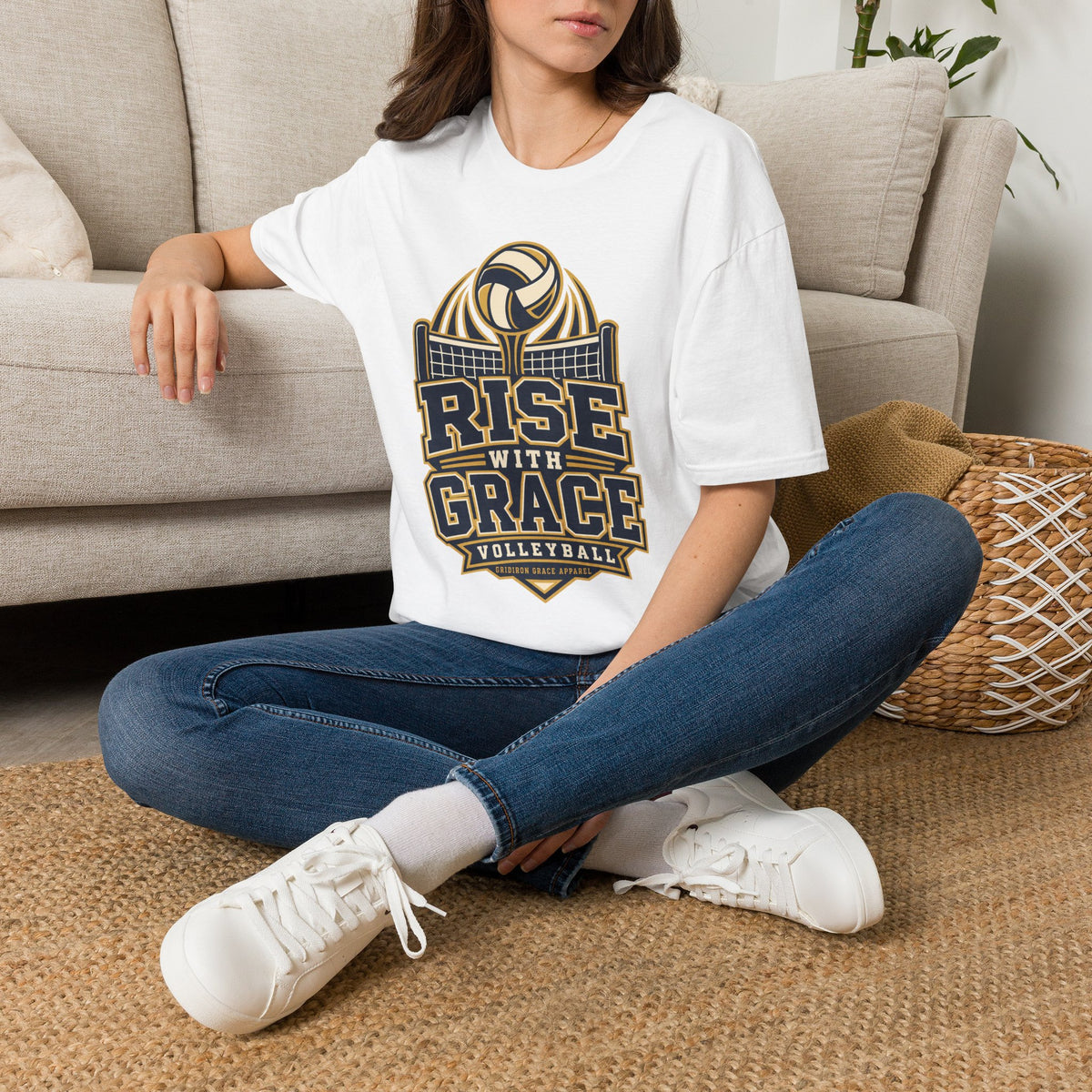 Volleyball "Rise With Grace" T-Shirt — Athletic Team Tee for Players & Fans
