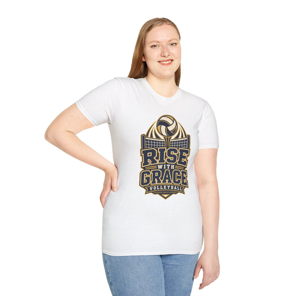 Volleyball "Rise With Grace" T-Shirt — Athletic Team Tee for Players & Fans