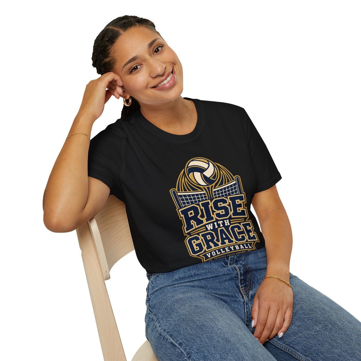 Volleyball "Rise With Grace" T-Shirt — Athletic Team Tee for Players & Fans