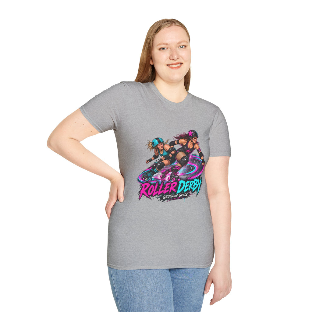 Roller Derby Graphic T-Shirt — Neon Skate Team “Roller Derby” Design