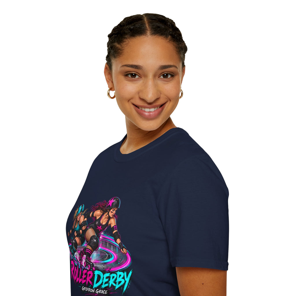 Roller Derby Graphic T-Shirt — Neon Skate Team “Roller Derby” Design