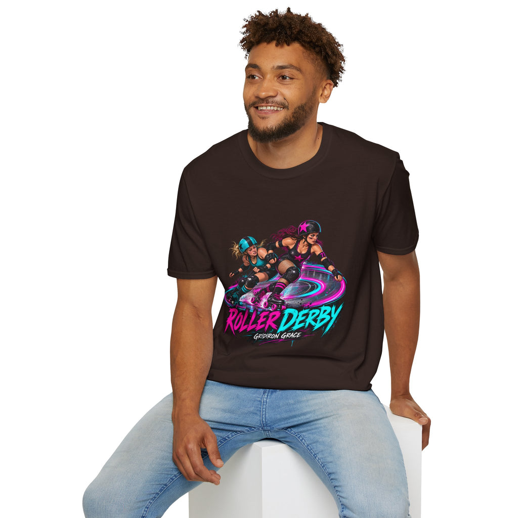 Roller Derby Graphic T-Shirt — Neon Skate Team “Roller Derby” Design