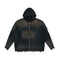 Unisex Distressed Full Zip Sweater