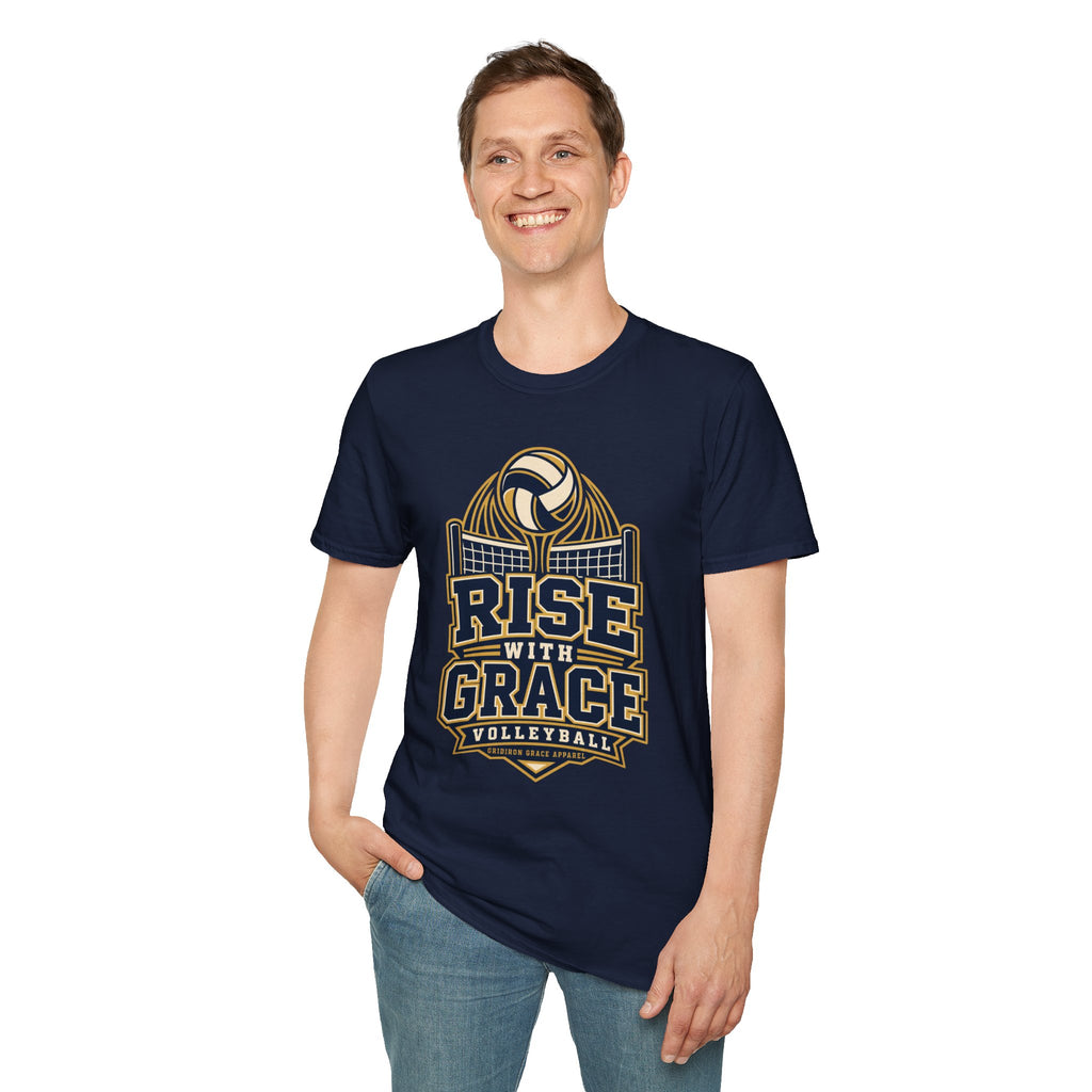 Volleyball "Rise With Grace" T-Shirt — Athletic Team Tee for Players & Fans