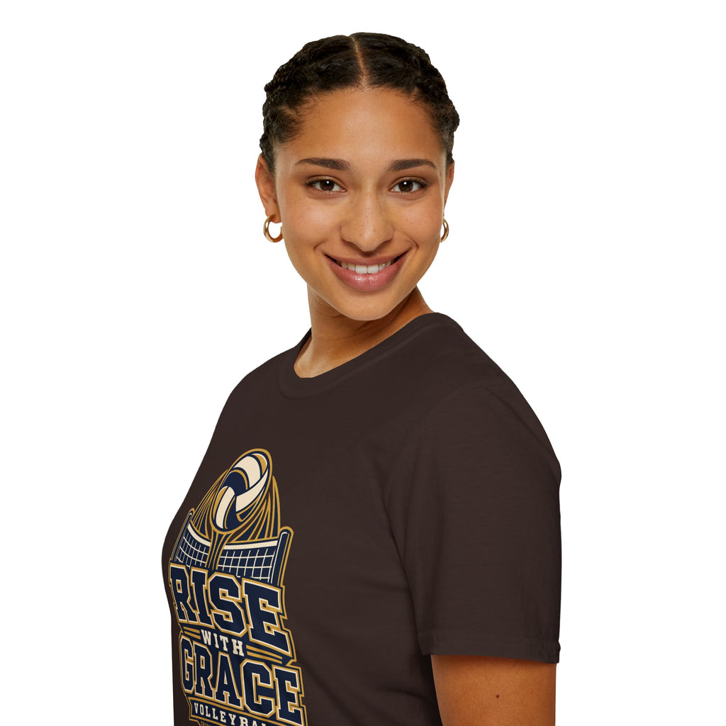 Volleyball "Rise With Grace" T-Shirt — Athletic Team Tee for Players & Fans