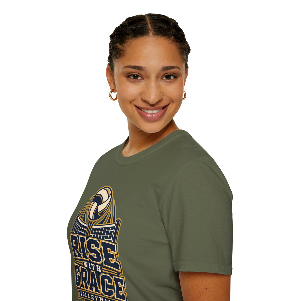 Volleyball "Rise With Grace" T-Shirt — Athletic Team Tee for Players & Fans