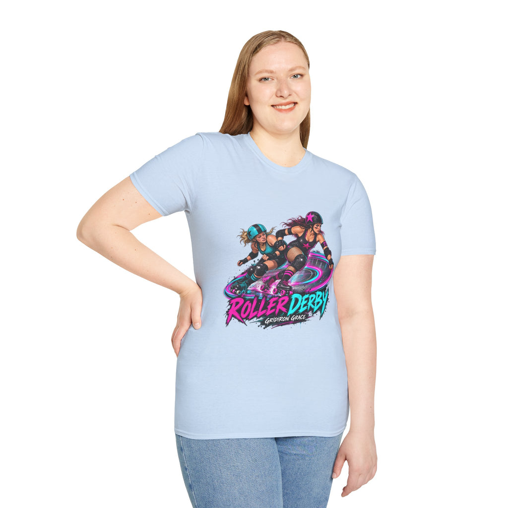 Roller Derby Graphic T-Shirt — Neon Skate Team “Roller Derby” Design