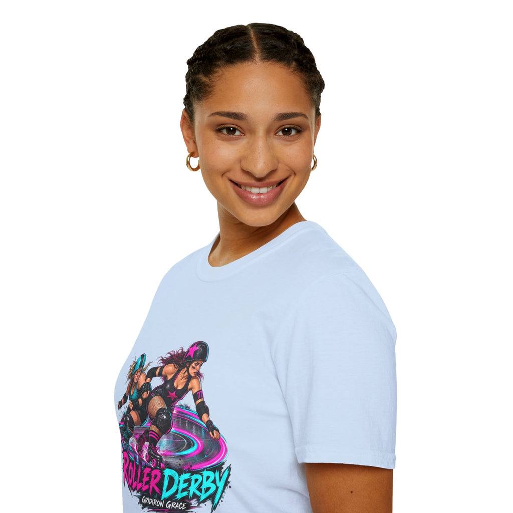 Roller Derby Graphic T-Shirt — Neon Skate Team “Roller Derby” Design