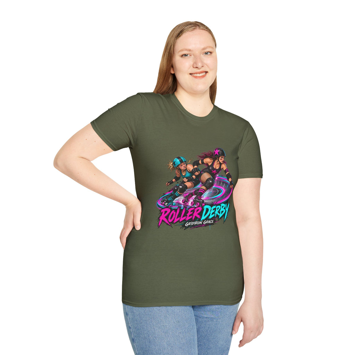 Roller Derby Graphic T-Shirt — Neon Skate Team “Roller Derby” Design