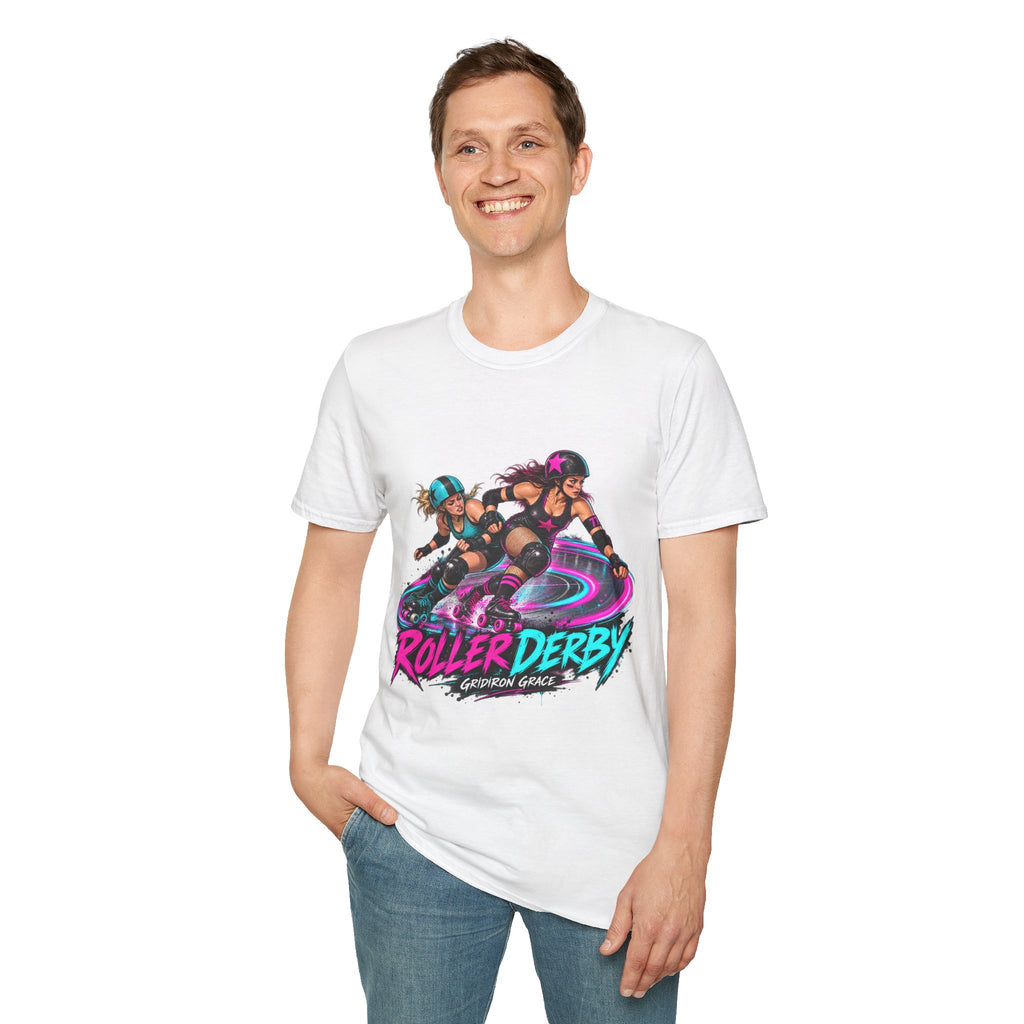 Roller Derby Graphic T-Shirt — Neon Skate Team “Roller Derby” Design