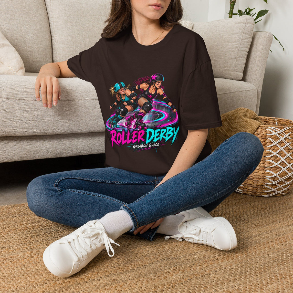 Roller Derby Graphic T-Shirt — Neon Skate Team “Roller Derby” Design