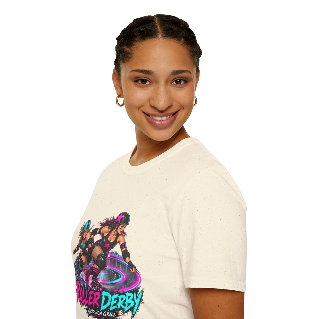 Roller Derby Graphic T-Shirt — Neon Skate Team “Roller Derby” Design