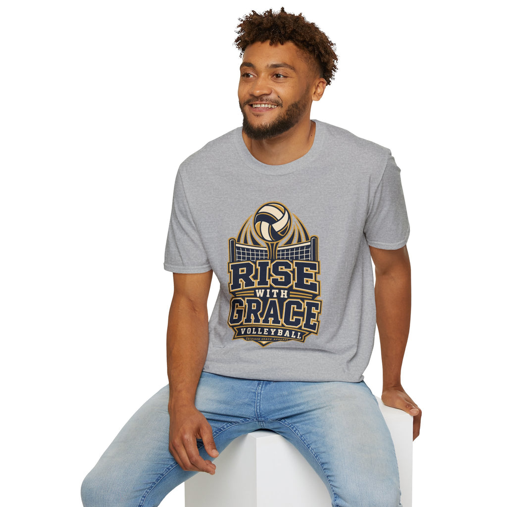 Volleyball "Rise With Grace" T-Shirt — Athletic Team Tee for Players & Fans
