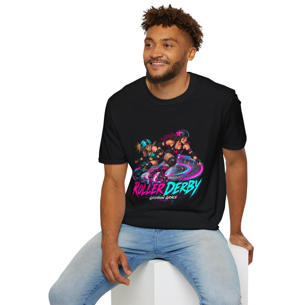 Roller Derby Graphic T-Shirt — Neon Skate Team “Roller Derby” Design