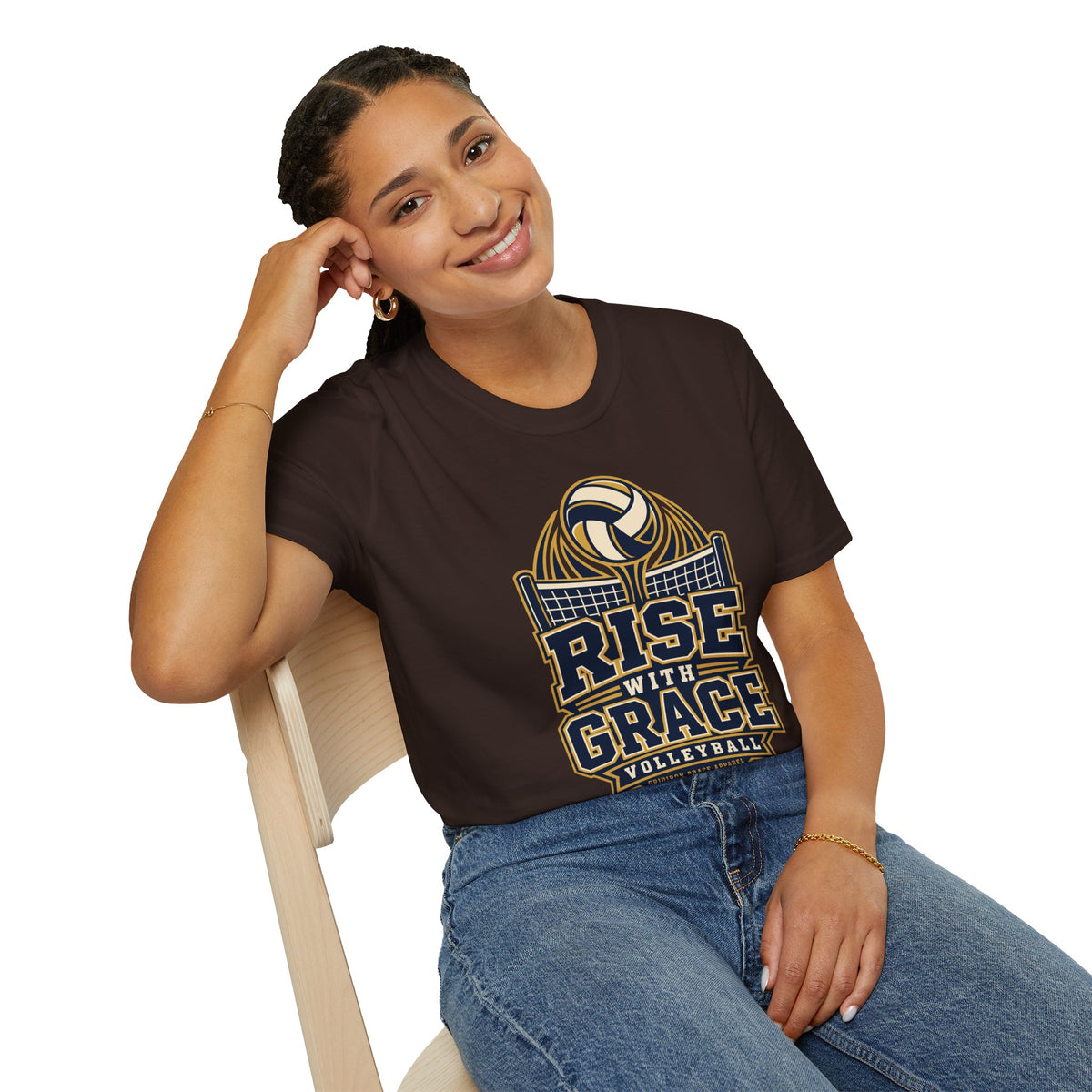 Volleyball "Rise With Grace" T-Shirt — Athletic Team Tee for Players & Fans