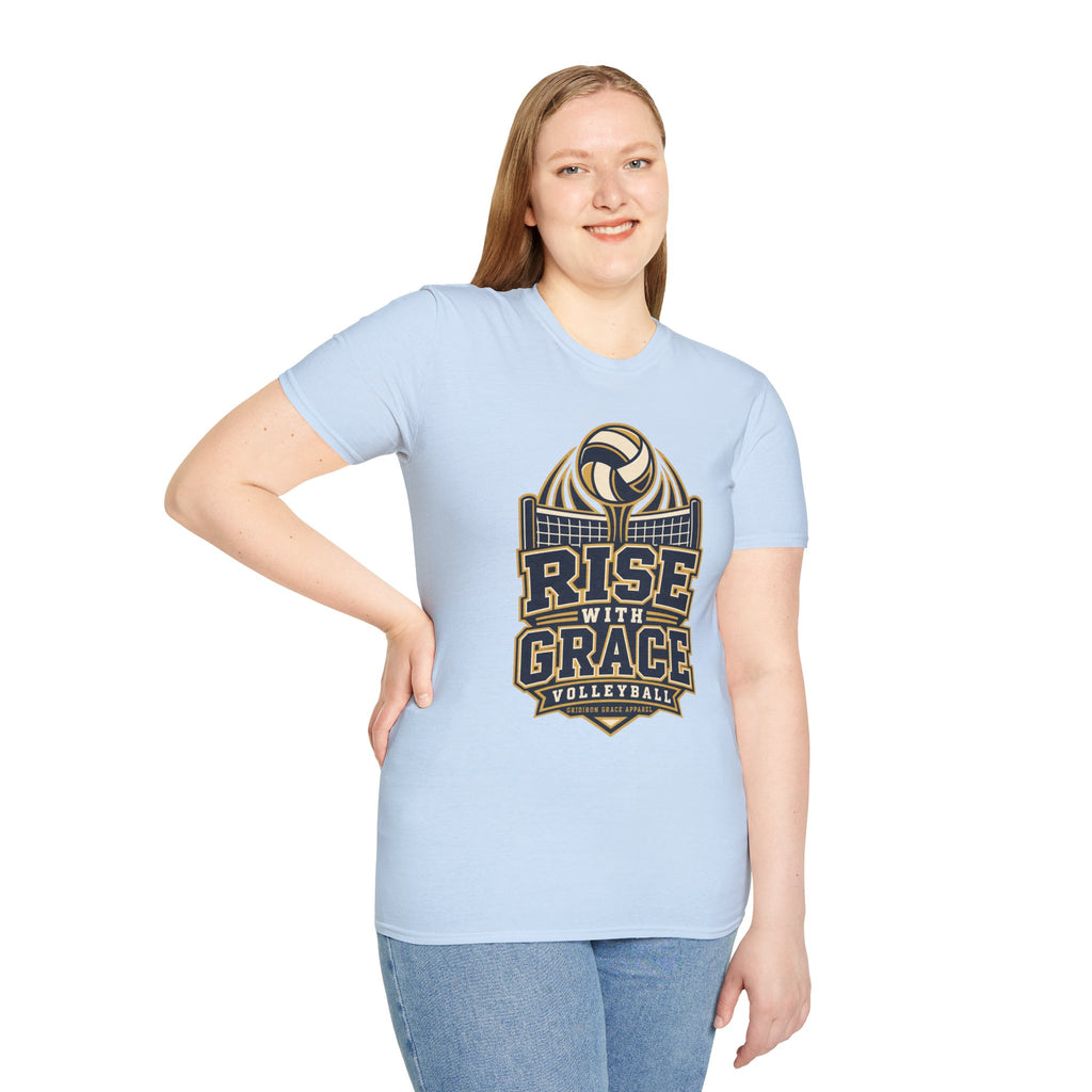 Volleyball "Rise With Grace" T-Shirt — Athletic Team Tee for Players & Fans