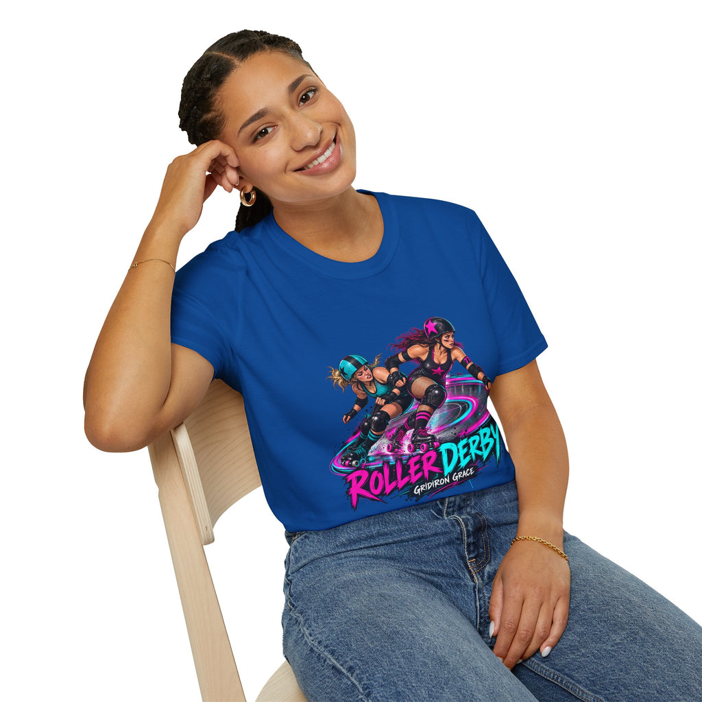 Roller Derby Graphic T-Shirt — Neon Skate Team “Roller Derby” Design