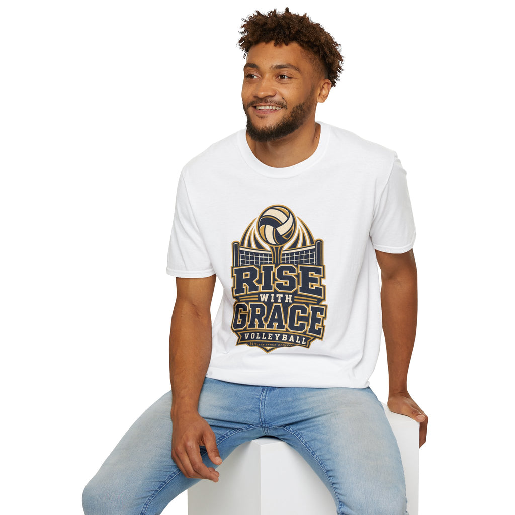 Volleyball "Rise With Grace" T-Shirt — Athletic Team Tee for Players & Fans
