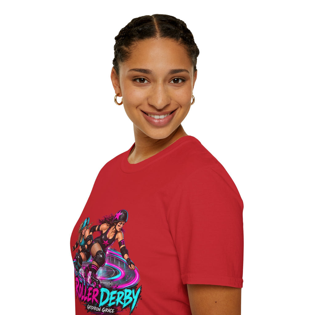 Roller Derby Graphic T-Shirt — Neon Skate Team “Roller Derby” Design